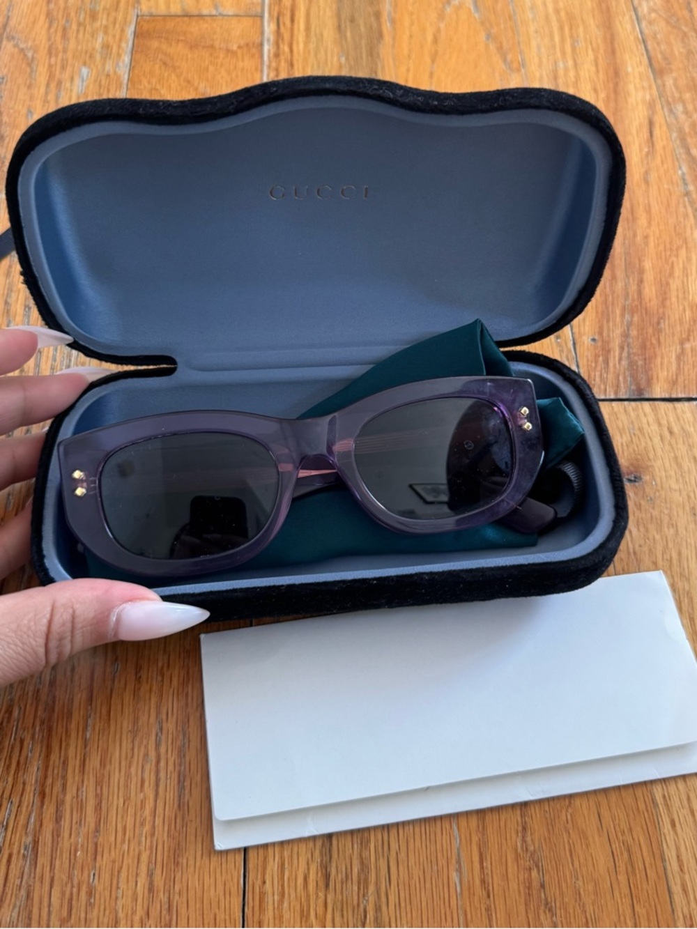 Gucci Translucent Purple Cat-Eye Sunglasses with Gold Accents